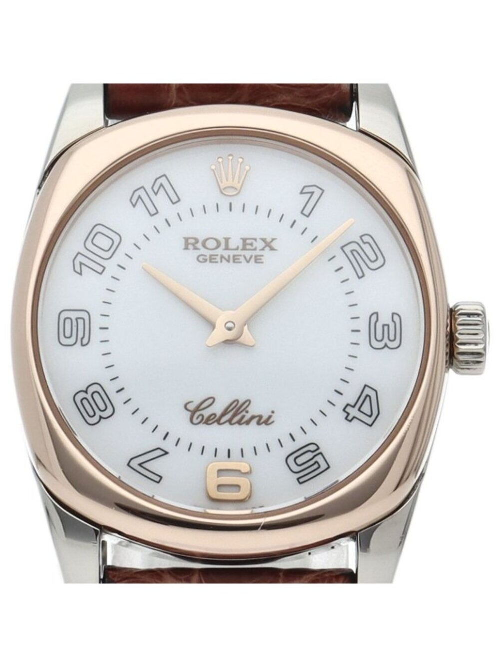 Rolex Cellini Danaos Watch 18k White Gold 18k Pink Leather